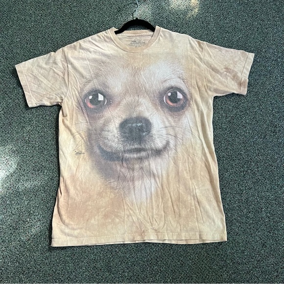 The Mountain Other - THE MOUNTAIN Beige Nude Neutral Dog Graphic Tie-Dye Vintage T-shirt Casual Y2K L